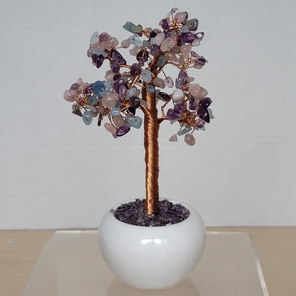 Tree of Life Chakra Positive Energy Crystal Stones Amethyst Quartz Aquamarine